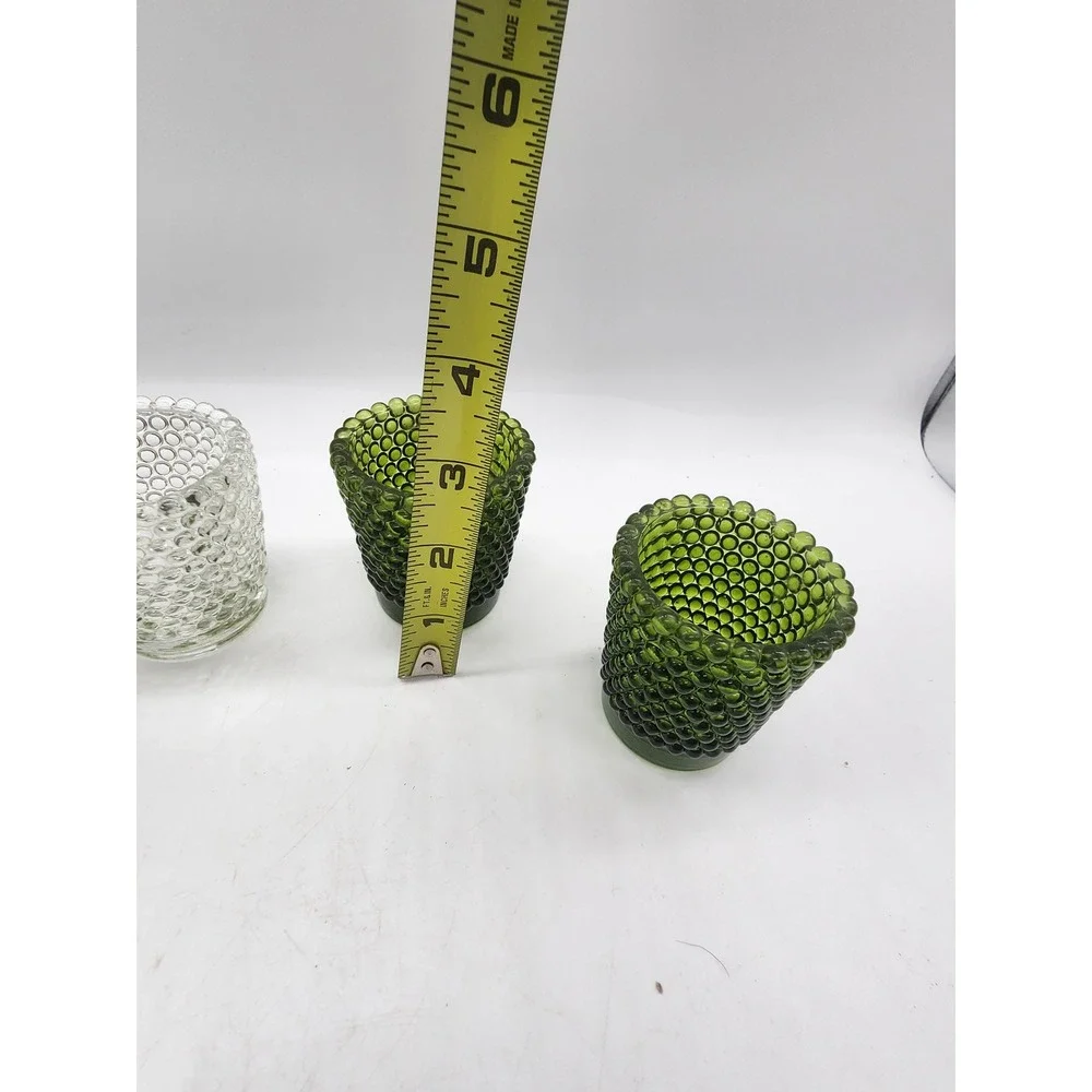 Vintage Hobnail Glass Votive Candle Holders Set of 4 Green and Clear Mid Century